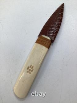 7 HAND made FRONTIER carved flint Bear paw hunting KNIFE 1 of a kind (B2)