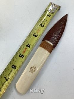 7 HAND made FRONTIER carved flint Bear paw hunting KNIFE 1 of a kind (B2)