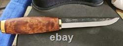 Ahti Juhlapuukko Knife Stained Curly Birch Handle 4.75 Inch Carbon Steel Blade