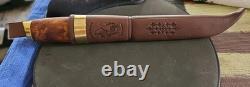Ahti Juhlapuukko Knife Stained Curly Birch Handle 4.75 Inch Carbon Steel Blade
