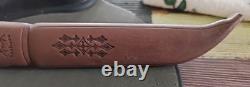 Ahti Juhlapuukko Knife Stained Curly Birch Handle 4.75 Inch Carbon Steel Blade