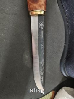 Ahti Juhlapuukko Knife Stained Curly Birch Handle 4.75 Inch Carbon Steel Blade