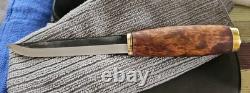 Ahti Juhlapuukko Knife Stained Curly Birch Handle 4.75 Inch Carbon Steel Blade