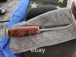 Ahti Juhlapuukko Knife Stained Curly Birch Handle 4.75 Inch Carbon Steel Blade