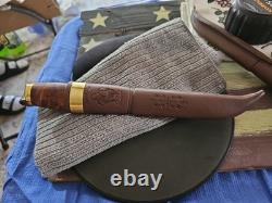 Ahti Juhlapuukko Knife Stained Curly Birch Handle 4.75 Inch Carbon Steel Blade