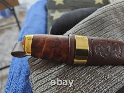 Ahti Juhlapuukko Knife Stained Curly Birch Handle 4.75 Inch Carbon Steel Blade