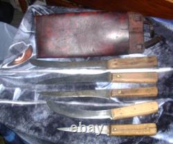 Antique Buffalo Hunter Knife Sheath-5 Vintage Butcher Knives-Re-enactments