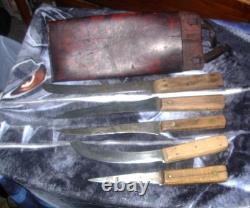 Antique Buffalo Hunter Knife Sheath-5 Vintage Butcher Knives-Re-enactments