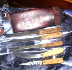 Antique Buffalo Hunter Knife Sheath-5 Vintage Butcher Knives-Re-enactments