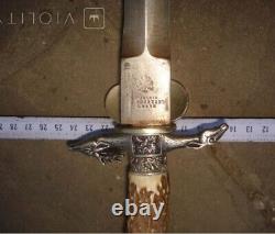 Antique Dagger Knife Hunting Coat of Arms Two Headed Eagle Blade Handle Rare 19c