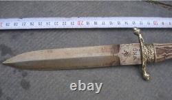 Antique Dagger Knife Hunting WKC Crown Fixed Metal Germany Handle Rare Old 20th