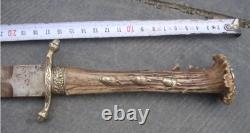 Antique Dagger Knife Hunting WKC Crown Fixed Metal Germany Handle Rare Old 20th