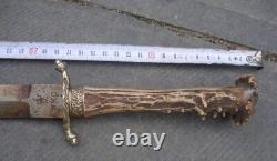 Antique Dagger Knife Hunting WKC Crown Fixed Metal Germany Handle Rare Old 20th