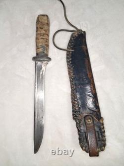 Antique Knife Fixed Blade Sheath Leather Primitive EXTREMELY SHARP collectible