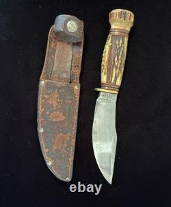 Antique Marbles 1916 Gladstone Knife with Original Leather Sheath 200-03