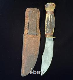 Antique Marbles 1916 Gladstone Knife with Original Leather Sheath 200-03