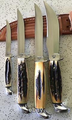Antique/vintage Stag Case XX USA 1977 Blue Scroll Hunting Knife Set/lot/ Sweet