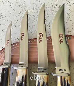 Antique/vintage Stag Case XX USA 1978 Red Letter Hunting Knife Set/lot/ Mint Pcs