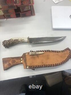 Antler Handled Fixed Hunting Knife 9 3/4 Blade 16 Overall