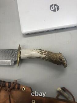 Antler Handled Fixed Hunting Knife 9 3/4 Blade 16 Overall