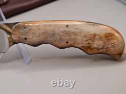 Arno Bernard Knife Giraffe Bone Finger Groved Handle With Sheath Mint Condition