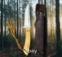 BOKER ARBOLITO Fixed Blade Full-Tang Antler Stag Hunting Knife With Sheath