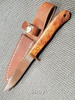 BUEATIFUL Custom Forged Burl Wood Handle Fixed Blade Knife W /Sheath by Abel