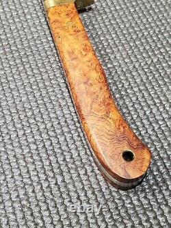 BUEATIFUL Custom Forged Burl Wood Handle Fixed Blade Knife W /Sheath by Abel