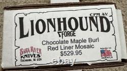Bark River Knives 7forge LionHound Chocolate Maple Burl Red Liner Mosaic Pins