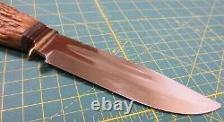 Baron Solingen Stainless Stag Large Bowie Hunting Knife & Custom Leather Sheath