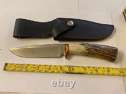 Bill Hunt Handmade Custom Elk Stag 01 Tool Steel Blade Knife-leather Sheath