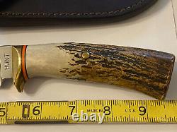 Bill Hunt Handmade Custom Elk Stag 01 Tool Steel Blade Knife-leather Sheath