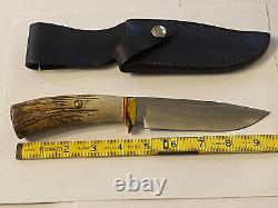 Bill Hunt Handmade Custom Elk Stag 01 Tool Steel Blade Knife-leather Sheath