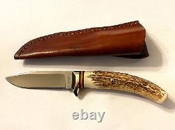 Bill Hunt Handmade Custom Red Stag 01 Tool Steel Blade Knife-leather Sheath