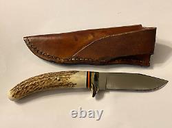 Bill Hunt Handmade Custom Red Stag 01 Tool Steel Blade Knife-leather Sheath