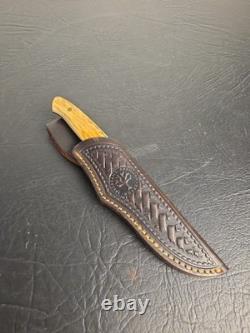 Boker Argentina 440 Stainless Stag Handle Fixed Blade Knife & Leather Sheath Vtg