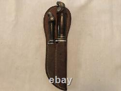 Boker Double Set Of Vintage Knives In Original Sheath. Rare