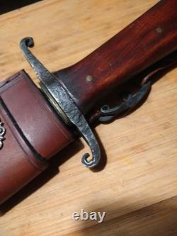 Bowie Knife Carbon Steel Full Tang Wood Handle with Custom Leather Sheath