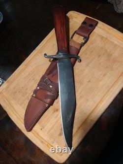 Bowie Knife Carbon Steel Full Tang Wood Handle with Custom Leather Sheath