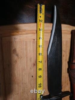 Bowie Knife Carbon Steel Full Tang Wood Handle with Custom Leather Sheath