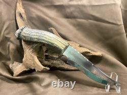 Bowie Knife, Handmade Stag Elk with Leather Sheath