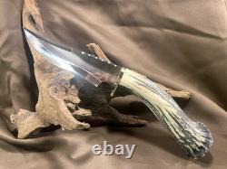 Bowie Knife, Handmade Stag Elk with Leather Sheath