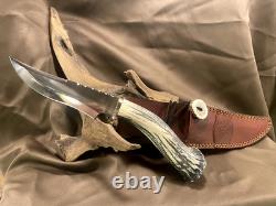 Bowie Knife, Handmade Stag Elk with Leather Sheath