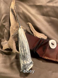 Bowie Knife, Handmade Stag Elk with Leather Sheath