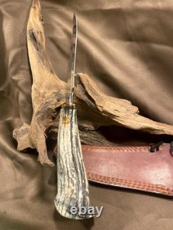 Bowie Knife, Handmade Stag Elk with Leather Sheath