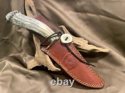 Bowie Knife, Handmade Stag Elk with Leather Sheath