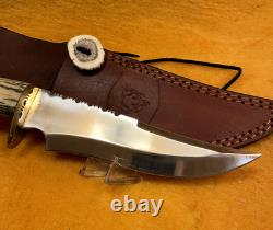 Bowie Knife Stag Elk with Leather Sheath