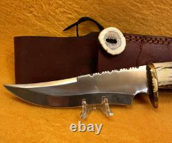 Bowie Knife Stag Elk with Leather Sheath