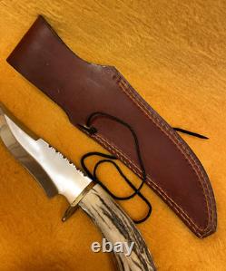 Bowie Knife Stag Elk with Leather Sheath