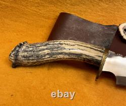 Bowie Knife Stag Elk with Leather Sheath